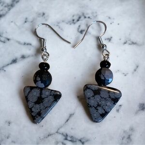 Spirit Guide snowflake obsidian earrings, sterling NWT